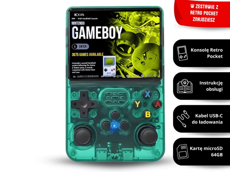 Konsola do gier Game Boy zielona transparentna Retro Pocket