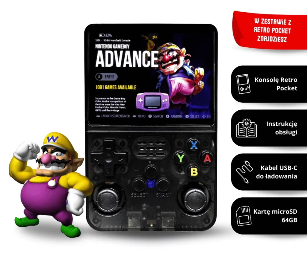 Przenośna konsola retro czarny transparentny