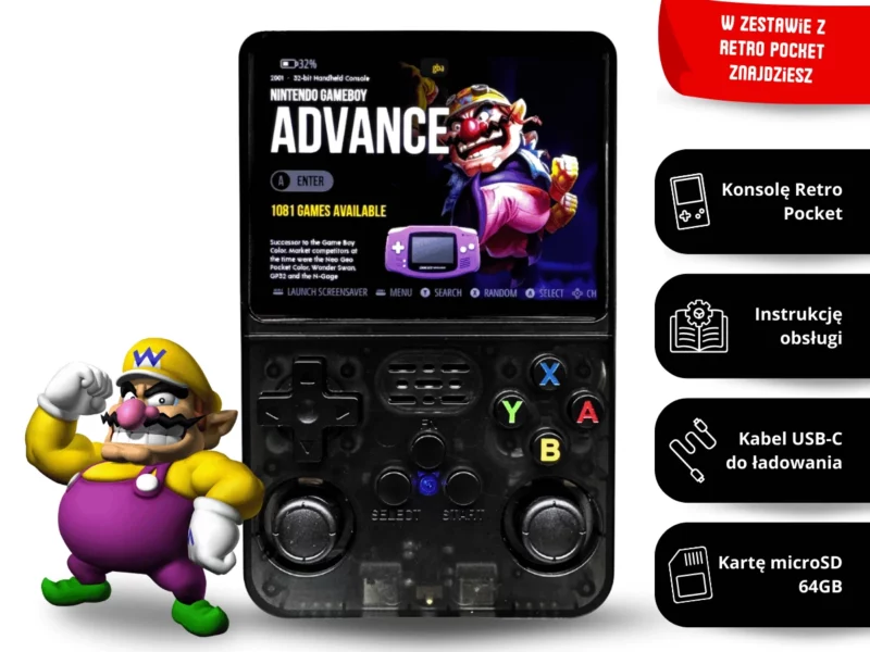 Przenośna konsola retro czarny transparentny